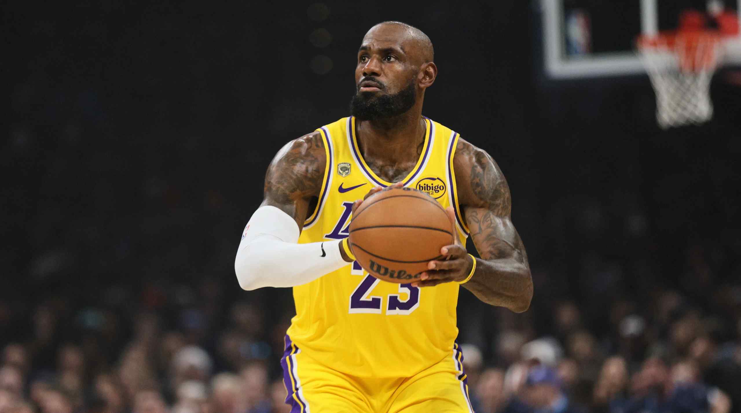 LeBron James playing for the LA Lakers.